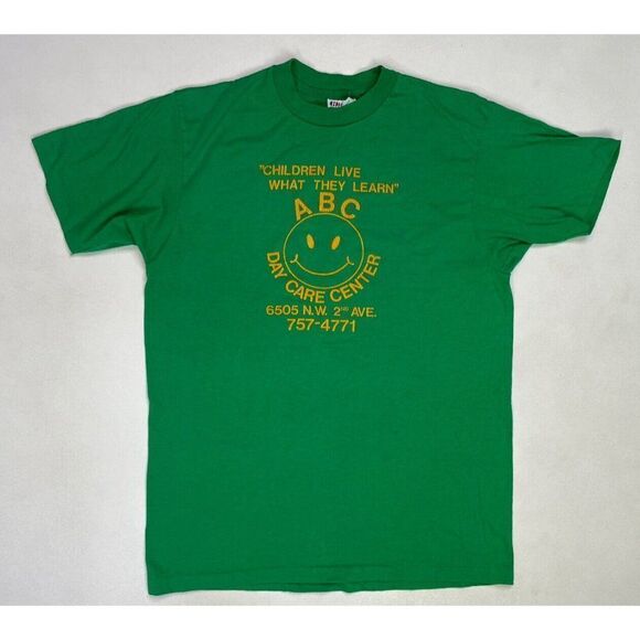 VINTAGE ABC Day Care Center Miami T-shirt Men Medium USA 80s Single Stitch - Picture 1 of 7